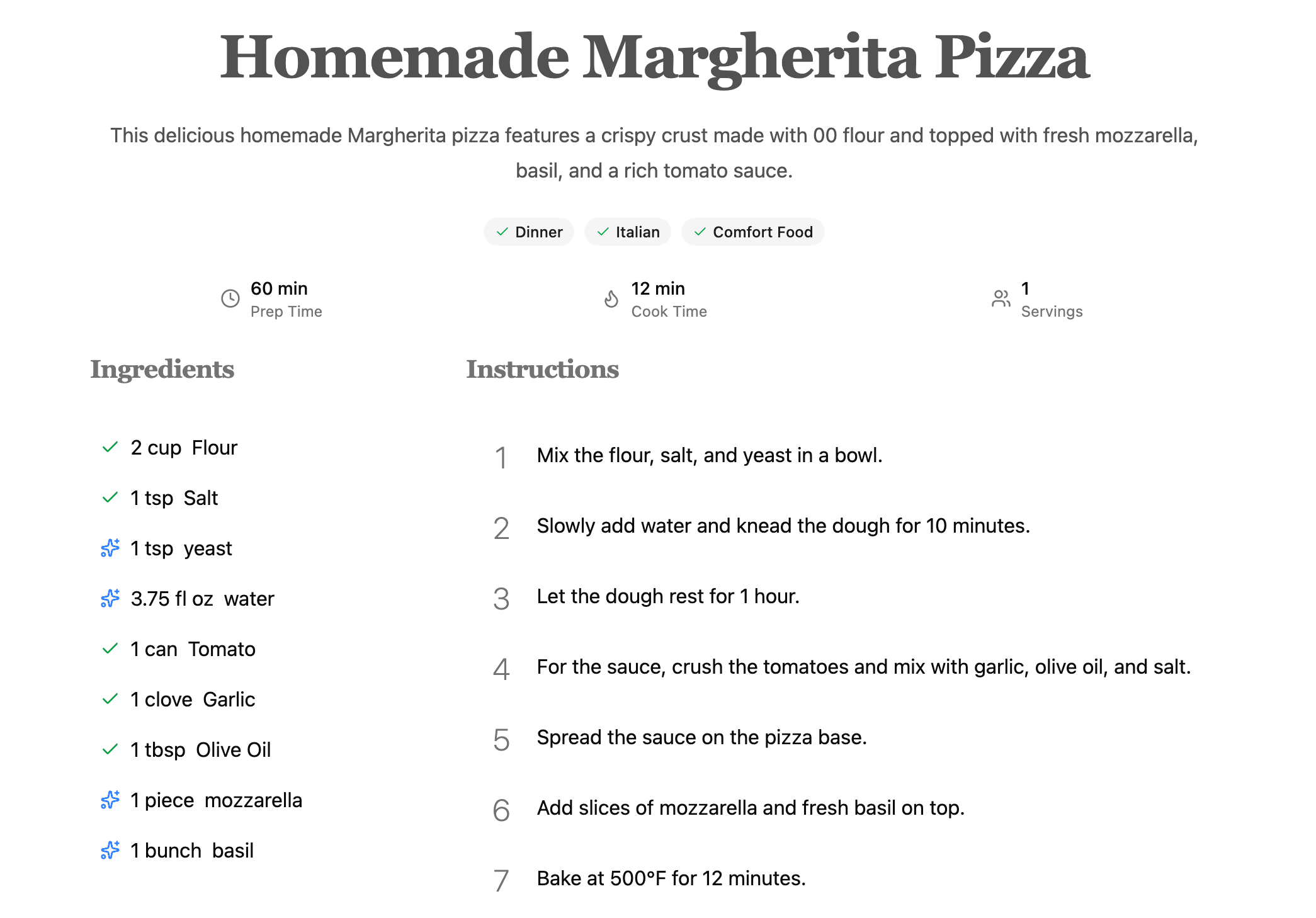 AI-Structured Recipe